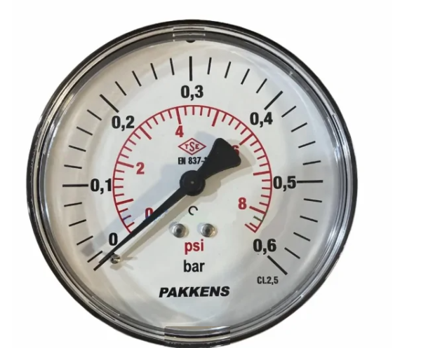 Manometr quru tipli (0-0,6 bar 50 mm, 1/8" metal gövdə) Pakkens 0501000201MG