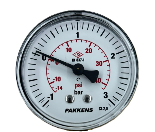 Manovakuummetr quru tipli (-1/+3 bar 40 mm, G1/8"B arxa bağlantı) Pakkens 0402000205MG