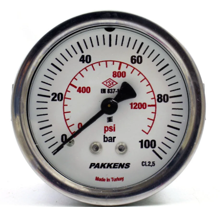 Манометр сухого типа (0-100 бар 63 мм 1/4" крепление сзади) Pakkens 0631000212