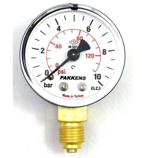 Manometr quru tipli (0-10 bar 63 мм 1/4" alt bağlantı) Pakkens 0631000107