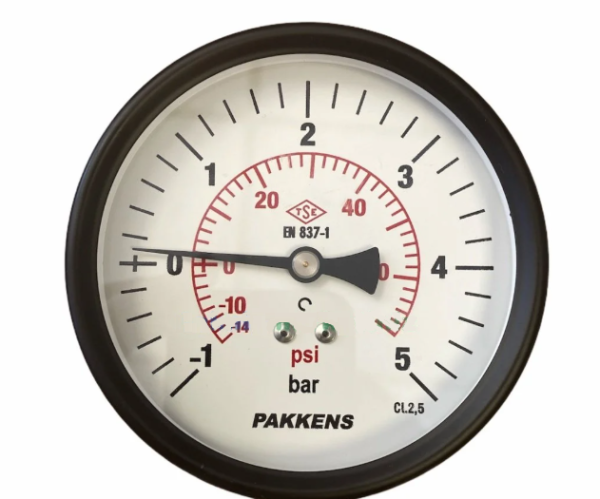 Manovakuummetr quru tipli (-1/+5 bar 40 mm, G1/8"B arxa bağlantı) Pakkens 0402000206MG