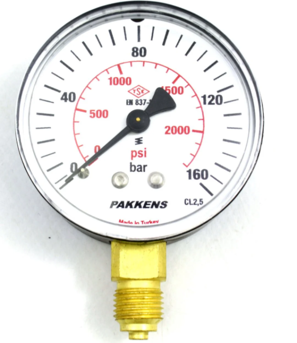 Manometr quru tipli (0-160 bar 50 mm, G1/4"B alt bağlantı metal gövdə) Pakkens 0501000113MG