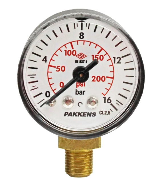 Manometr quru tipli (0-16 bar 50 mm, G1/4"B alt bağlantı) Pakkens 0501000108