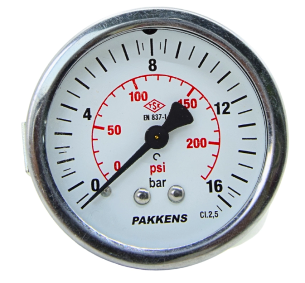 Манометр сухого типа (0-16 бар/40 мм 1/8"B панельное крепление) Pakkens 0401000308