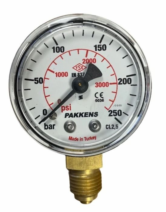Manometr quru tipli (0-250 bar 50 mm, G1/4"B alt bağlantı metal gövdə) Pakkens 0501000114MG