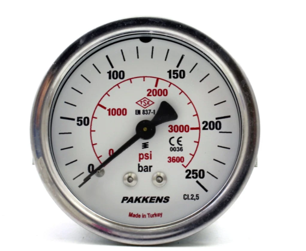 Манометр сухого типа (0-250 бар/40 мм 1/8" метал.корпус) Pakkens 0401000214MG