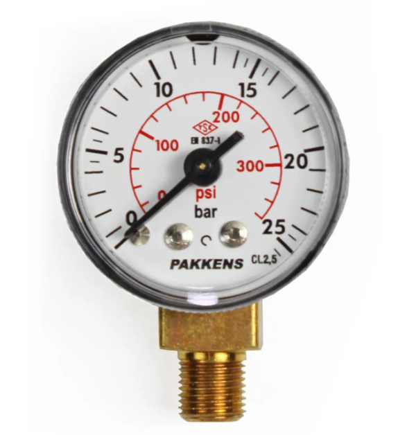 Manometr quru tipli (0-25 Bar 40 mm, 1/8") Pakkens 0401000109