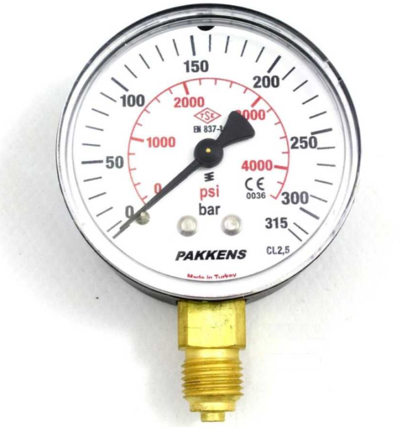 Manometr quru tipli (0-315 bar 63 мм 1/4" alt bağlantı) Pakkens 0631000116