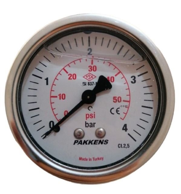 Манометр с глицерином (0-4 бар 63 мм 1/4" крепление сзади) Pakkens 0631001205