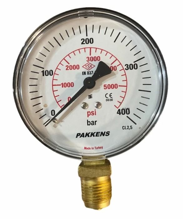 Manometr quru tipli (0-400 bar 50 mm, G1/4"B alt bağlantı metal gövdə) Pakkens 0501000117MG