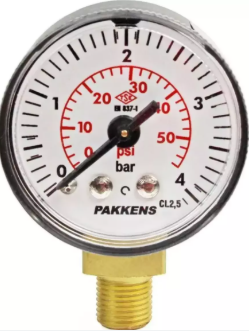 Manometr quru tipli (0-4 bar 50 mm, G1/4"B alt bağlantı) Pakkens 0501000105
