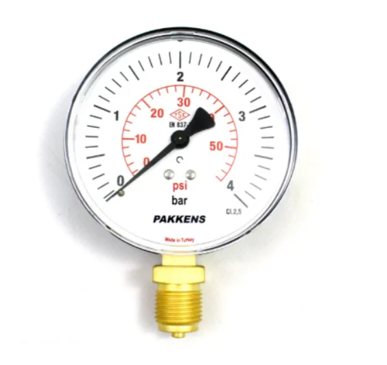 Manometr quru tipli (0-4 bar 50 mm, G1/4"B alt bağlantı metal gövdə) Pakkens 0501000105MG