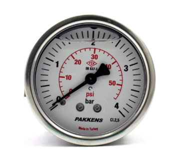 Manometr qliserinli (0-4 bar 40 mm, 1/8"B arxa bağlantı) Pakkens 0401001205
