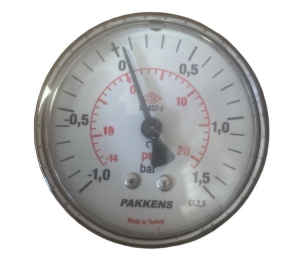 Manovakuummetr quru tipli (-1/+1,5 bar 40 mm, G1/8"B arxa bağlantı) Pakkens 0402000204MG