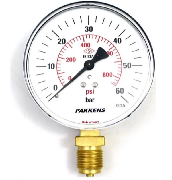 Manometr quru tipli (0-60 bar 50 mm, G1/4"B alt bağlantı metal gövdə) Pakkens 0501000111MG