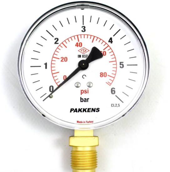 Manometr quru tipli (0-6 bar 50 mm, G1/4"B alt bağlantı metal gövdə) Pakkens 0501000106MG