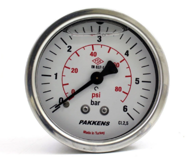 Манометр с глицерином (0-6 бар 63 мм 1/4" крепление сзади) Pakkens 0631001206