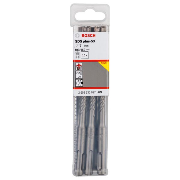 Burğu dəsti SDS-plus-5X 7x100х160 mm  (10 ədəd)  Bosch 2608833897