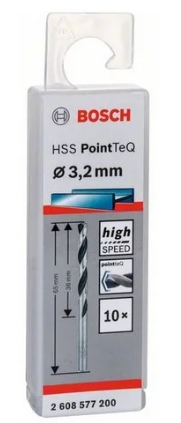 Burğu metal üçün 10 HSS Pointteq 3.2 mm (10 ədəd) Bosch 2608577200