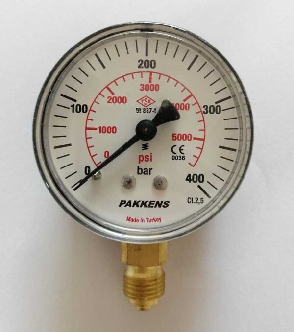Manometr quru tipli (0-400 bar 50 mm, G1/4"B alt bağlantı) Pakkens 0501000117