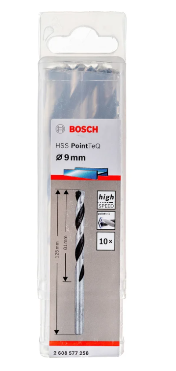 Burğu metal üçün 10 HSS Pointteq 9 mm (10 ədəd) Bosch 2608577258