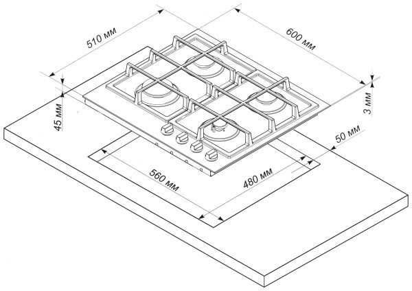 Встраиваемая газовая панель DeLuxeTG4 750231F-078